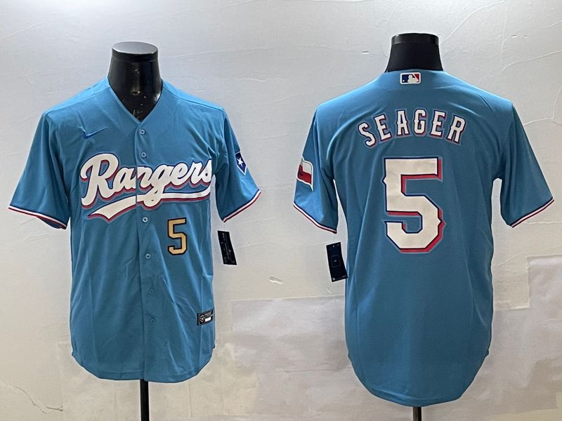 Men Texas Rangers #5 Seager Light Blue Game 2025 Nike MLB Jersey style 3